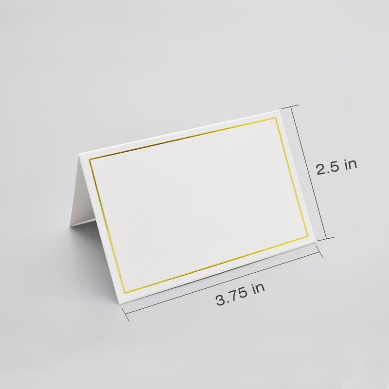AZAZA 50 Pcs Place Cards with Gold Foil Border - Texture Table Tent Cards Seating Place Cards for Weddings Banquets Dinner Parties 2.5" x 3.75" (Border - Gold) - Image 3